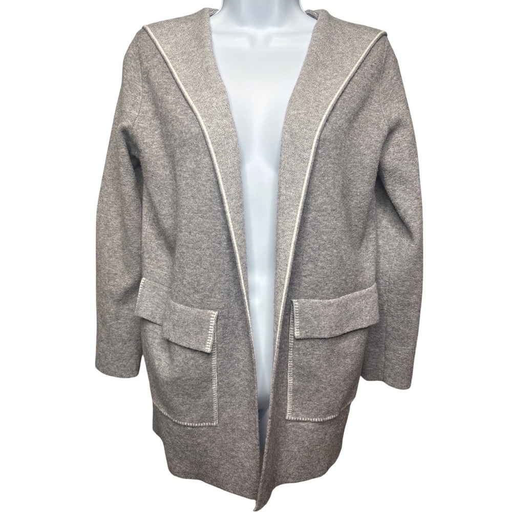 SFERA CASUAL Gray Hooded Open Front Cardigan w/ Pockets‎ S Scandi Hygge Loungy